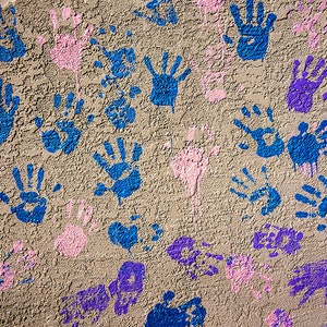 Hand prints, Painted Hands, Blue, Purple, Pink, Abstract, Concrete, Mural, Wall Art,Texture, Wall Decor, Metal, Canvas, Fine Art Photo Print