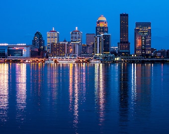 Louisville, Kentucky, Skyline, Sunset, Ohio River, Urban Landscape, Jeffersonville, Indiana, Downtown, Nightscape, Night Photography