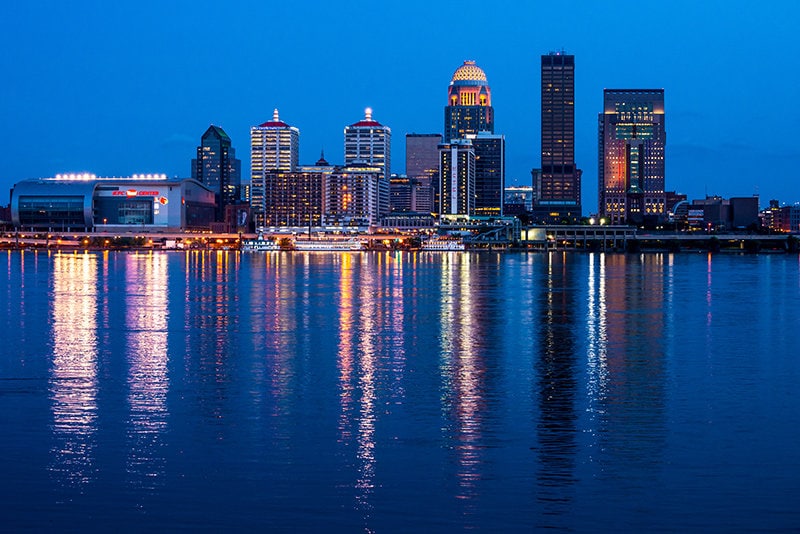 Louisville, KY skyline at sunset. Louisville, Kentucky Art Print