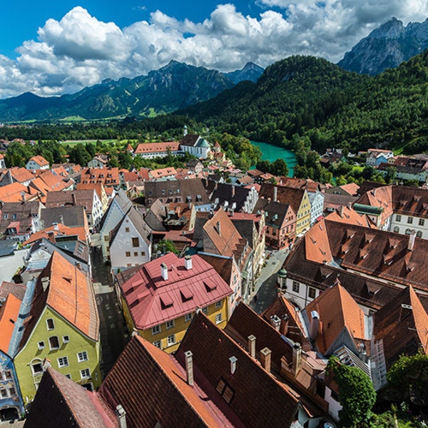 Fussen Old Medieval City, Roof Tops, Bavaria, Bavarian Alps, Mountains, Germany Photography, Fine Art Print, European Landscape, Historic