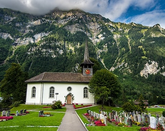 Kander Valley, Village Church, Bernese Oberland, Swiss Alps, Switzerland Photography, Alpine Mountains, Forest Landscape, Nature Art, Print