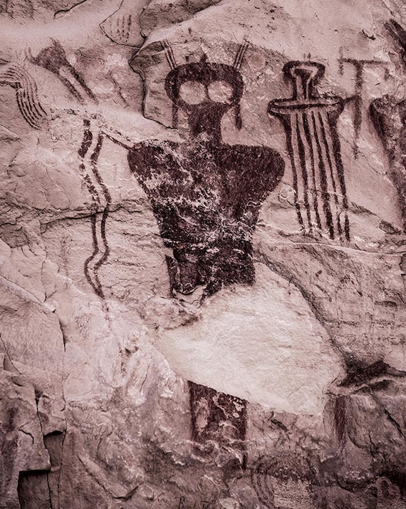 Native Art Sego Canyon Petroglyph Shaman Pictograph Indian Rock Art Moab Utah Photography Desert Southwest Home Decor Wall Hanging - 