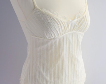 Vintage 90s Passionata Lace Trim Tank Top: Ivory Cream Coquette Tee (Size M)