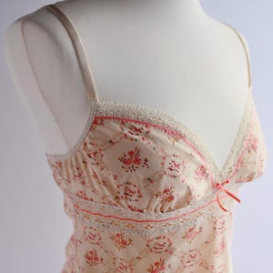 Vintage 90s ditsy floral cream lace stretch Tank Top Passionata, lace trim bow coquette tee top, Size L Rare vintage preloved Polyamide