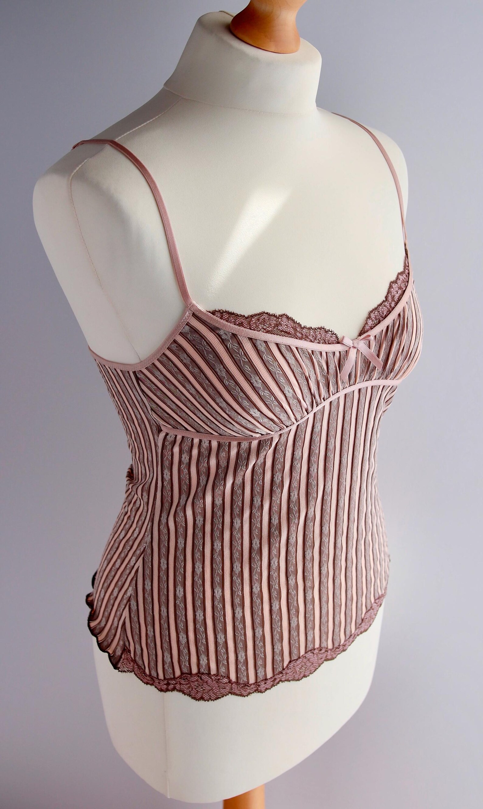PINK MEMORIES Brown Lace Spaghetti Strap Tank Top Blouse main image 1