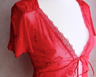 Vintage 90s Arianne Lace Embroidered Tie Top: Coquette Bridal, Size S