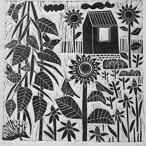 Agosto, edición limitada, impresión en linóleo de Allotment, Linograbado, impresión en relieve