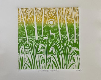 Snowdrop Woods, limited edition linocut artwork