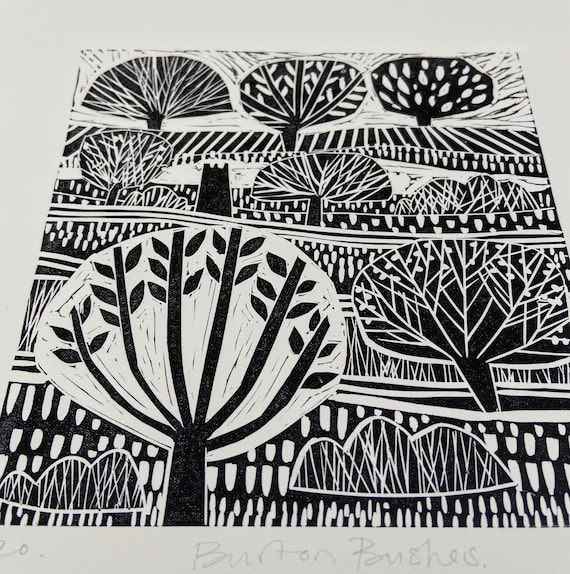 Burton Bushes Linocut Lino Print Relief Print Etsy