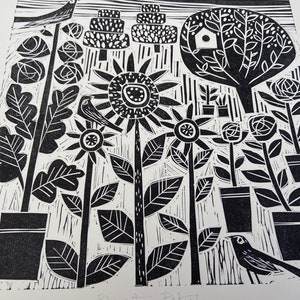 Plant pots linocut, Lino print , relief print