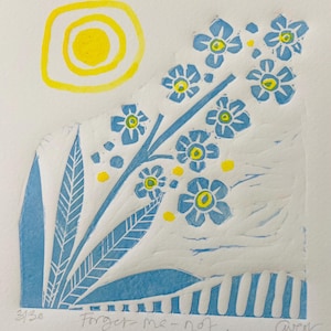 Forget-me-not limited edition linocut