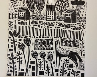 January Allotment relief print, limited edition, Linocut, Lino print
