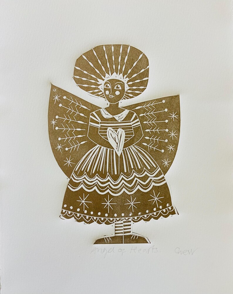 Angel of Hearts, Linocut Artwork - Etsy