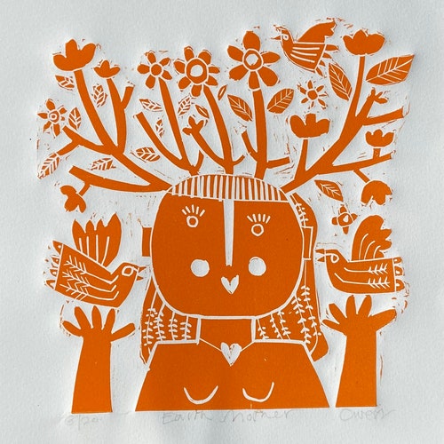 Earth Mother Limited Edition Lino Relief Print Etsy