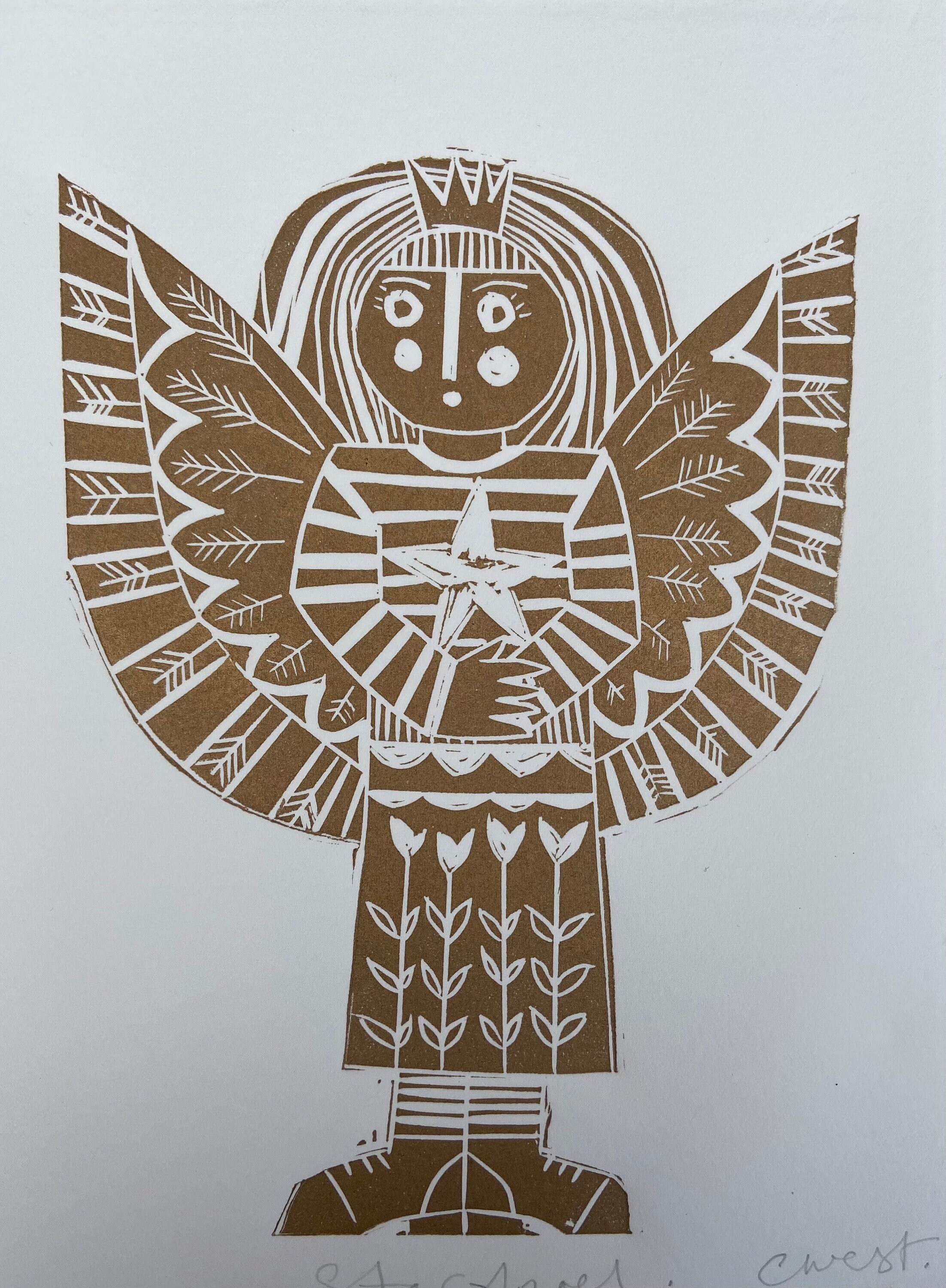 Linoprint Little Angel relief print Linocut Prints Art & Collectibles ...