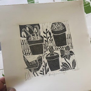 Nuevos comienzos, edición limitada, linograbado, impresión lino, Primavera imagen 2