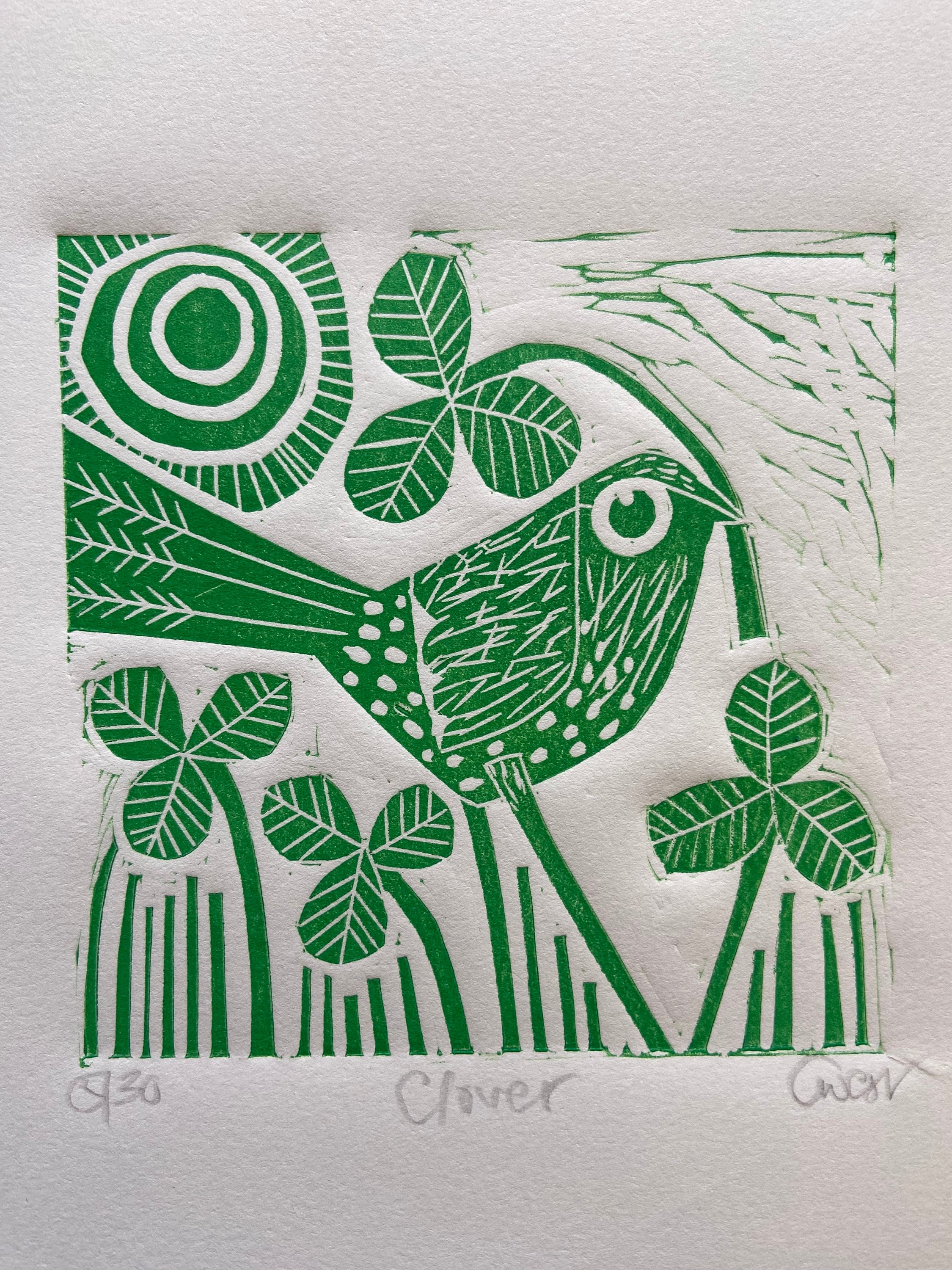 Clover, limited edition linocut artwork.