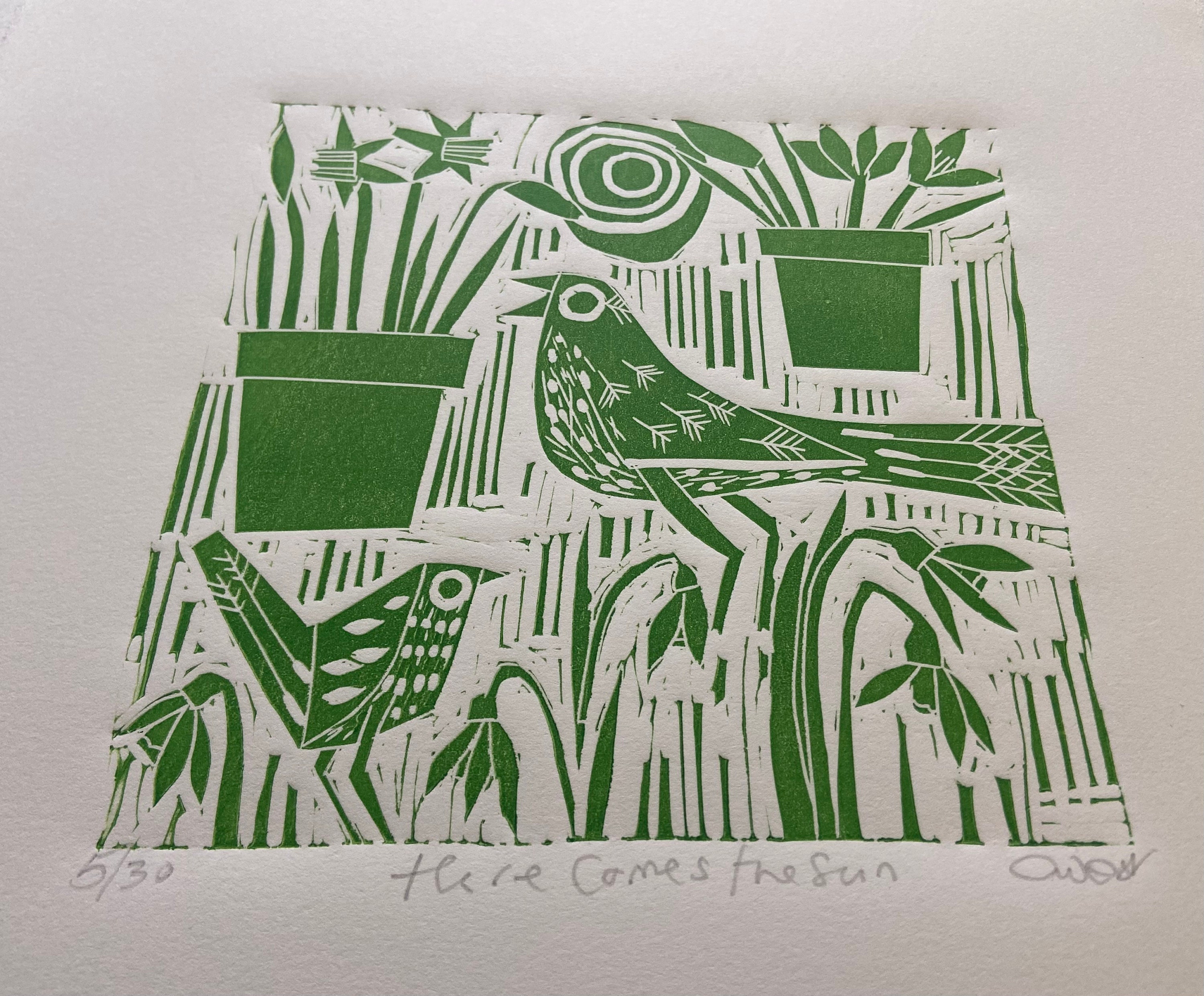 限定版リノカットアート作品「Here comes the Sun」 - Etsy 日本