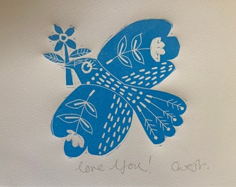 Love You, handmade linocut artwork