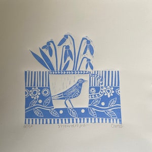 Snowdrops, limited edition linocut artwork.