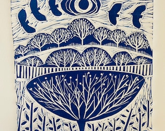Autumn Flight, limited edition linocut artwork.