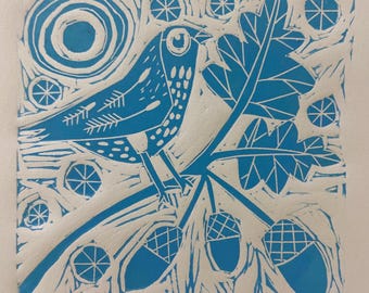 Bolotas, obra de arte em linóleo feita à mão.