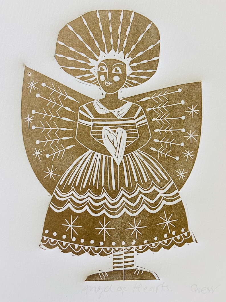 Angel of Hearts, Linocut Artwork - Etsy
