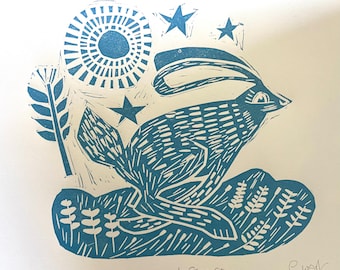 Moon and Stars, limited edition linocut artwork