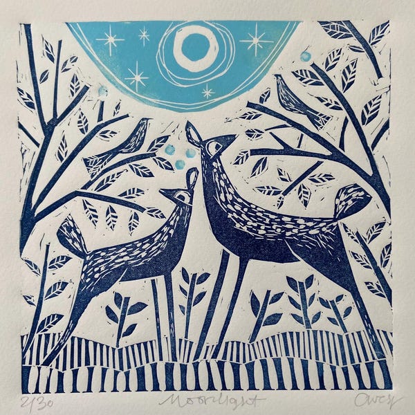 Mondlicht, Linolschnitt in limitierter Auflage.