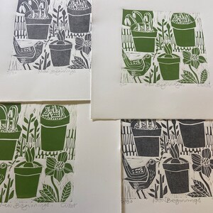 Nuevos comienzos, edición limitada, linograbado, impresión lino, Primavera imagen 9