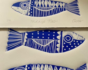 Fridays Fish, limited edition linocut artwork