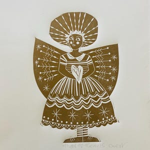Engel der harten, linosnede kunstwerk
