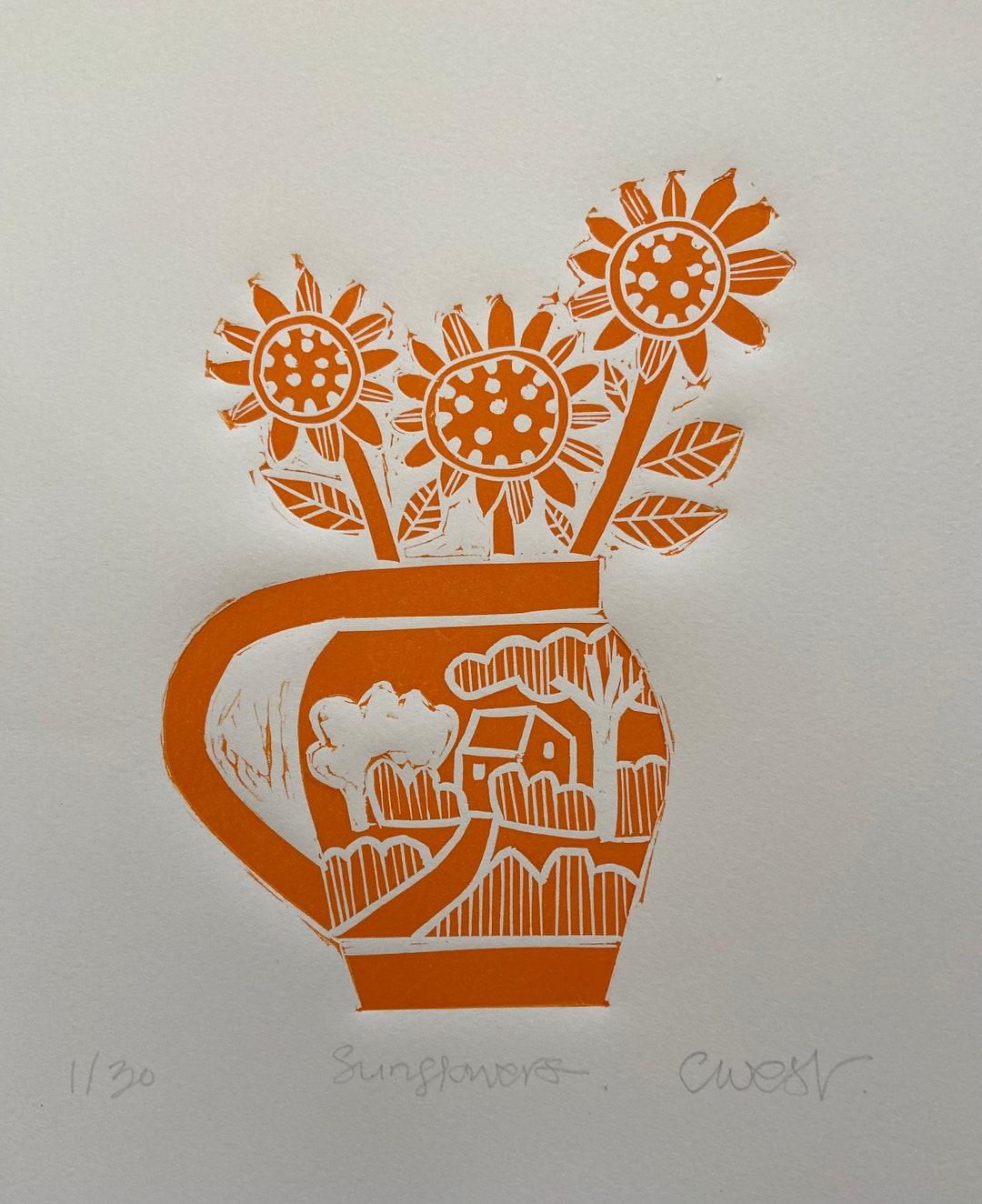 Sunflowers, Limited Edition Linocut Artwork. - Etsy