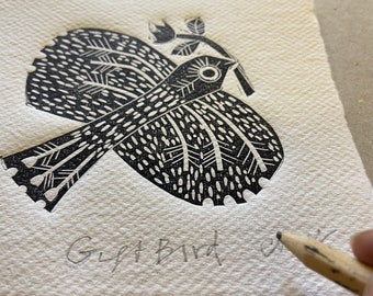 Gift Bird handmade linocut artwork