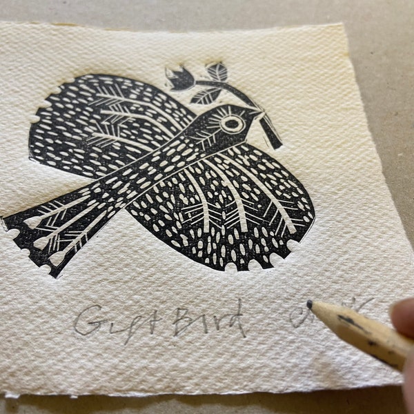 Gift Bird handmade linocut artwork