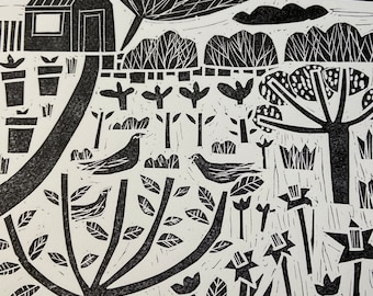 March Allotment linocut artwork
