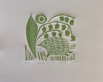 Lily of the Valley, limited edition lino cut, lino print