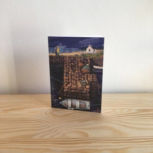 Cartolina d'auguri | Middle Pier | Carta | Stazionario | Scozzesi | Hebrides | Carta di arte | Opere d'arte originali | Unico | Confezione multipla | Barca | Cottage