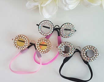 Small Dog Sunnies, Sunglasses with Double Row Crystals.  Pink or Purple lenses Dog Glasses.