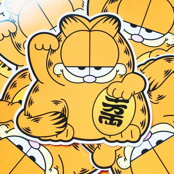 Garfield Inspired Lucky Cat Maneki Neko Sticker