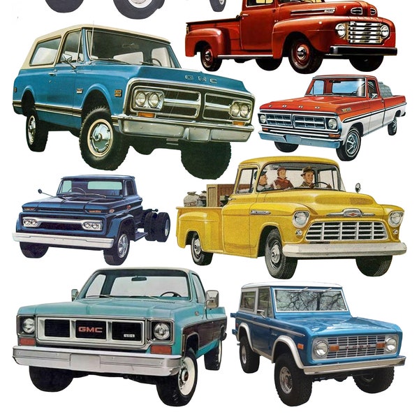 vintage Trucks Collage Clip Art Sheet - INSTANT DOWNLOAD - Pour tous vos collages, scrapbooking, projets artistiques et besoins inspirants !