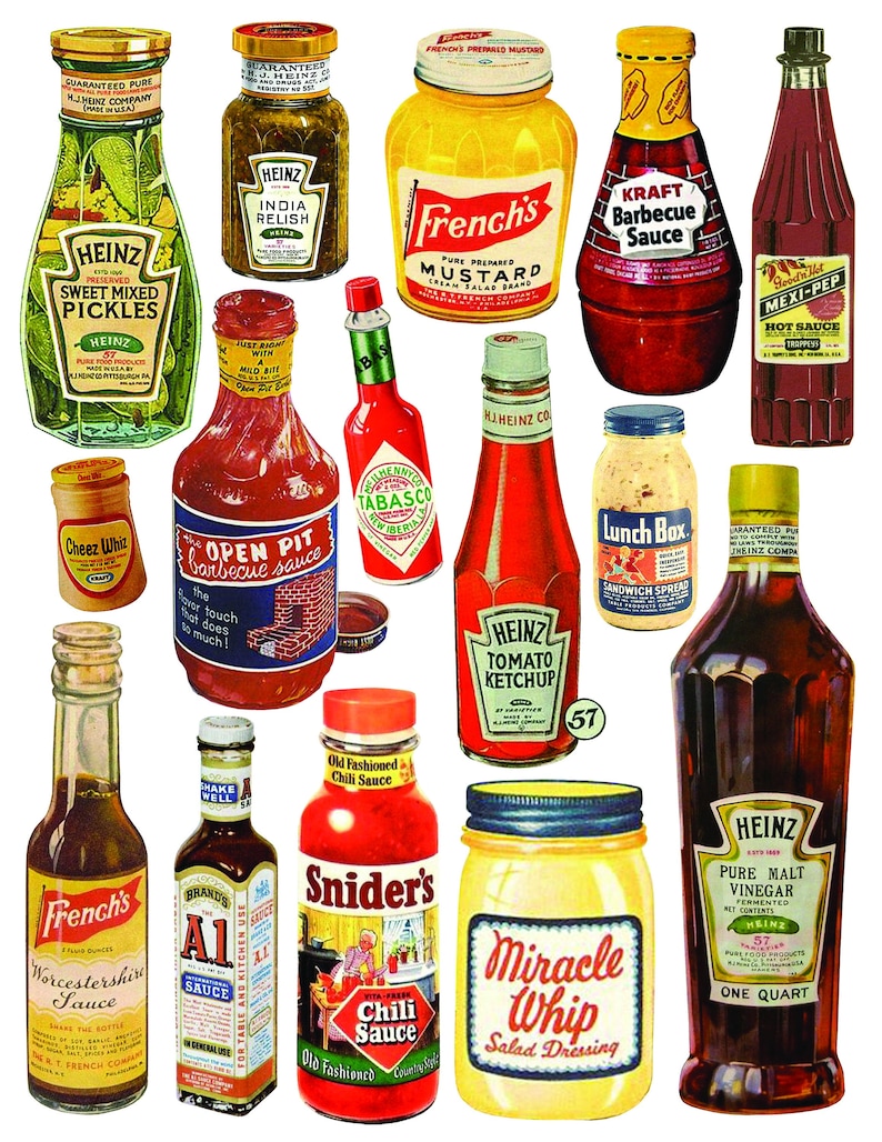Vintage Sauce & Condiment Collage Clip Art Sheet INSTANT - Etsy