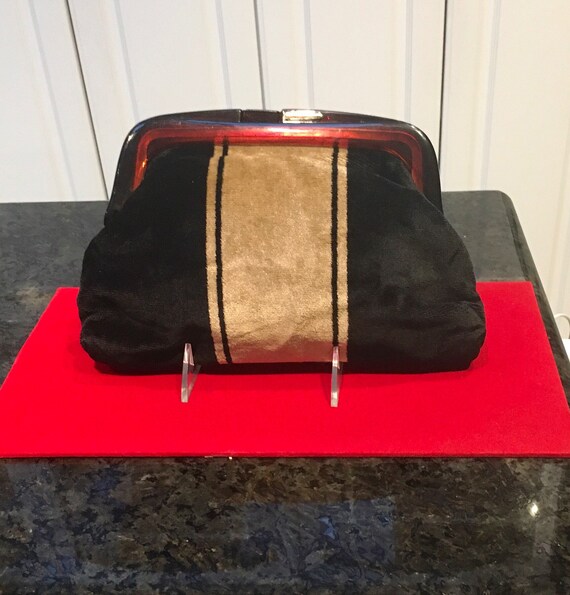 Vintage Italian Velvet Clutch Bag with Faux Torto… - image 2