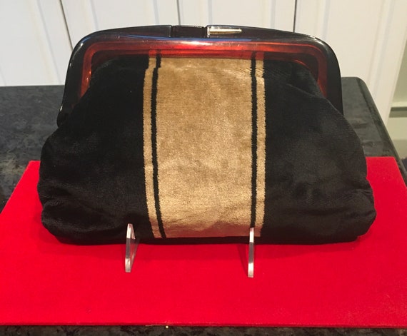 Vintage Italian Velvet Clutch Bag with Faux Torto… - image 1