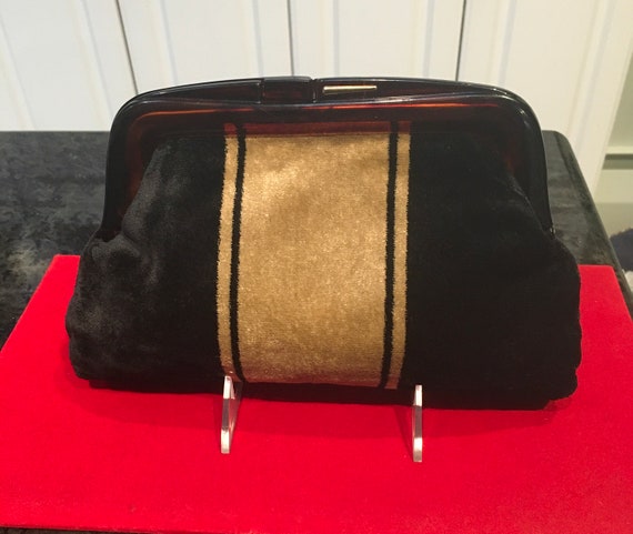 Vintage Italian Velvet Clutch Bag with Faux Torto… - image 7