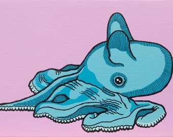 Pop Art Dumbo Octopus Archival Print, Octopus Art, Cephalopod Art, Gift for Marine Biologist, Affordable Cute Octopus Nursery Kid's Room Art