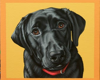 Custom Painted Pet Portrait, Pop Painting of TWO Dogs, Black Labrador Dog Art, Hand Painted Portrait of your Labrador Retriever
