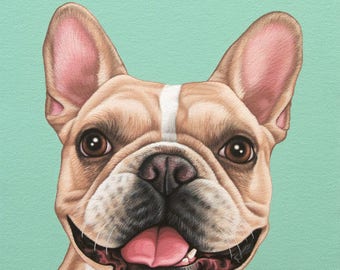 Impresión de arte de archivo de Bulldog francés, Arte de perro Frenchie asequible, Sonrisa Frenchie, Regalo para amante del bulldog francés, Arte de guardería de perros felices