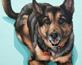 Contemporary Dog Pet Portrait, XL Mixed Breed Dog Art, Wedding Gift for Dog Lover, Custom Painting of Your Dog, German Shepherd Mix Art