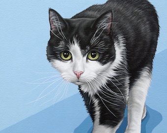 Custom Pet Portrait, XL Hand Painted Cat Painting, Holiday Gift for Cat Lovers, Realistic Custom Painting of Your Tuxedo Cat